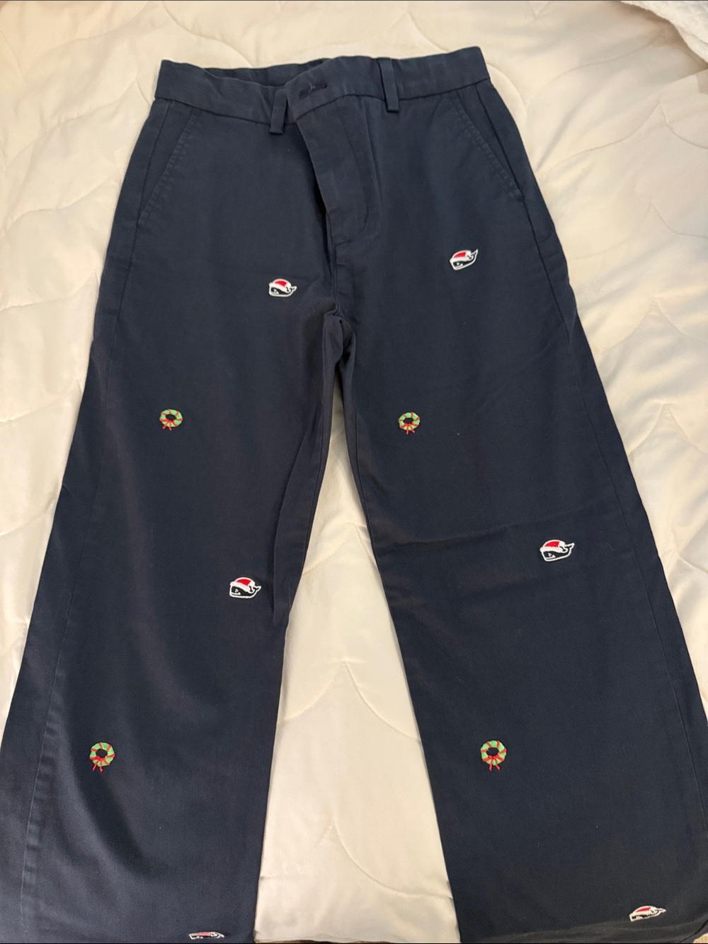 Vineyard Vines Boys Navy Embroidered Holiday-Charm Pants